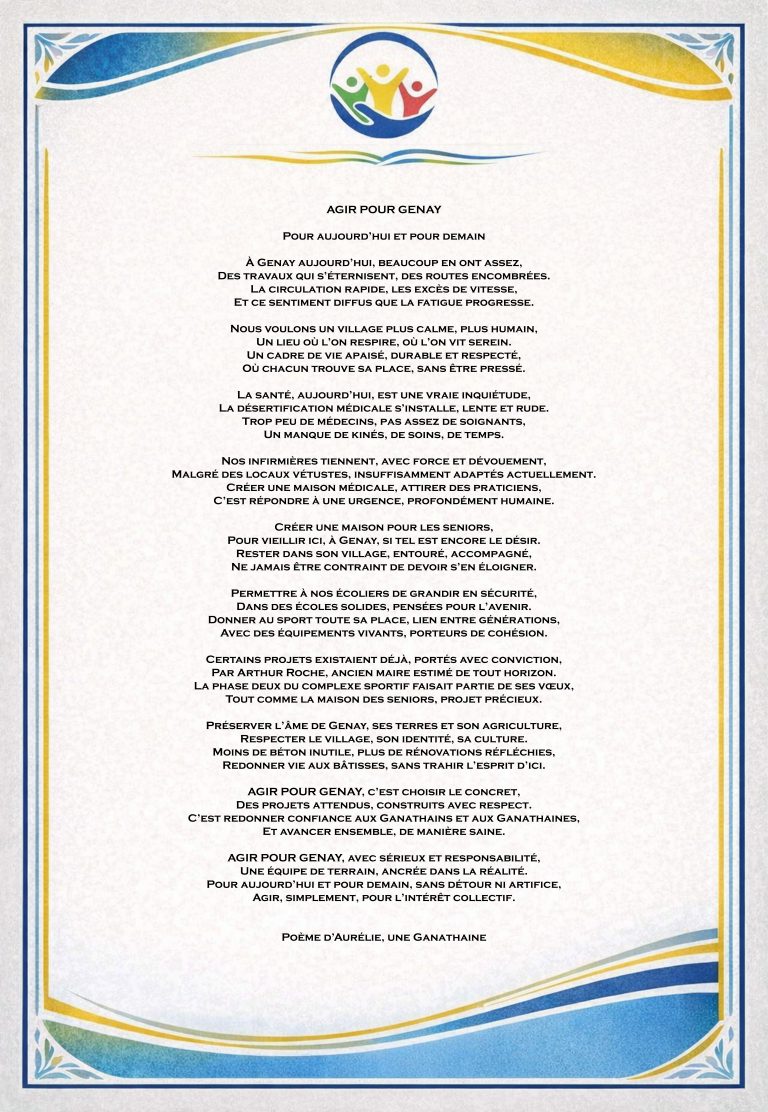 POEME AGIR POUR GENAY